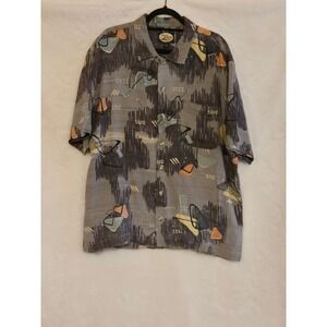 Tommy Bahama Mens XL 100% Silk Abstract MCM Print Short Sleeve Camp Shirt Green